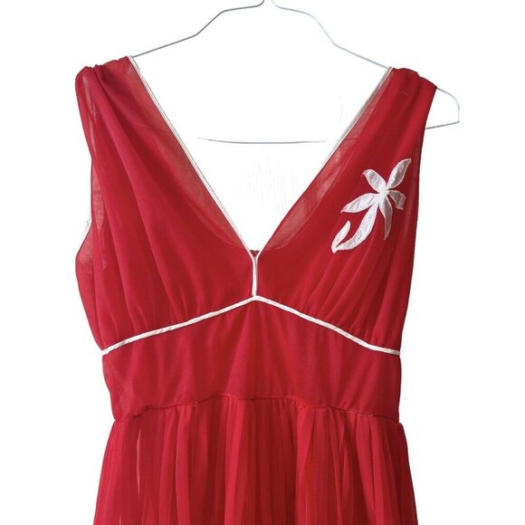 CHARMODE Red Sissy Negligee Nightgown Mid Length sheer pleated accordian Dress - Picture 5 of 14